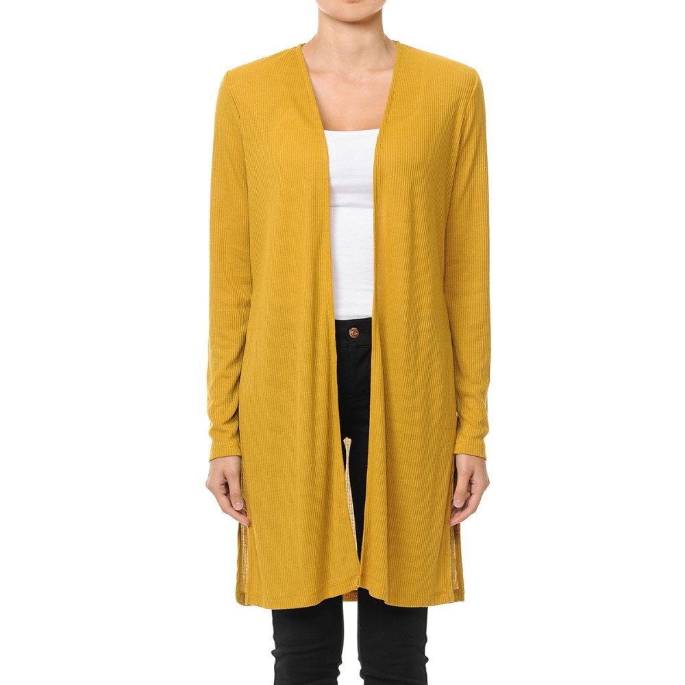 Ambinace - Women's Ribbid Long Sleeve Longline Cardigan - 68384