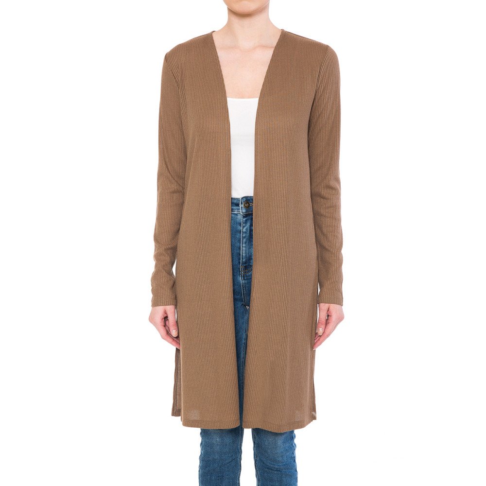 Ambinace - Women's Ribbid Long Sleeve Longline Cardigan - 68384