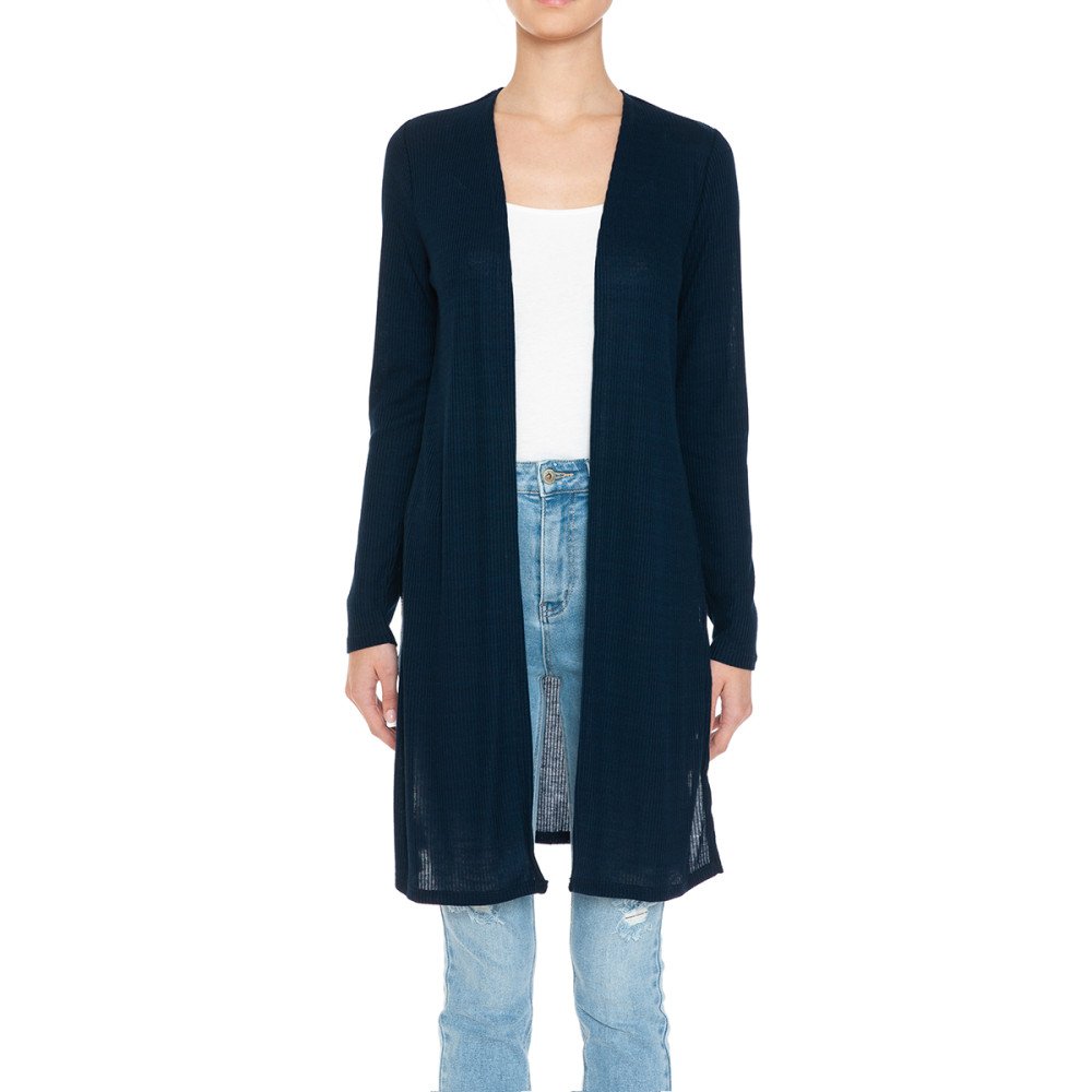 Ambinace - Women's Ribbid Long Sleeve Longline Cardigan - 68384