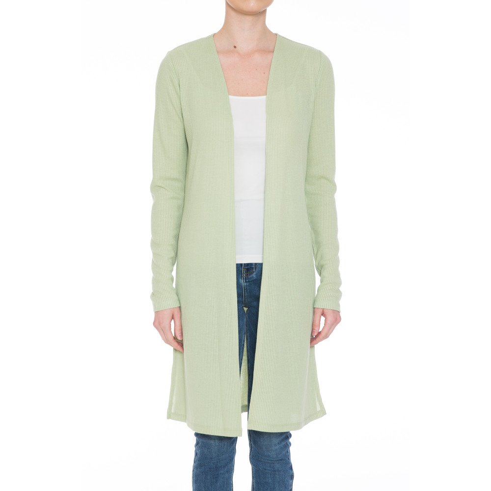 Ambinace - Women's Ribbid Long Sleeve Longline Cardigan - 68384