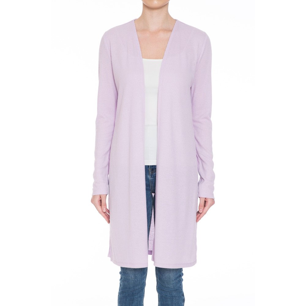 Ambinace - Women's Ribbid Long Sleeve Longline Cardigan - 68384