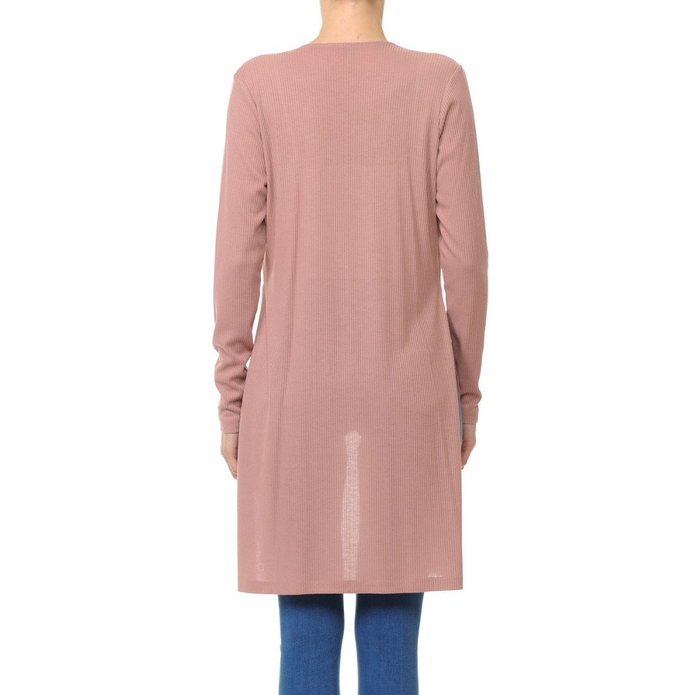 Ambinace - Women's Ribbid Long Sleeve Longline Cardigan - 68384