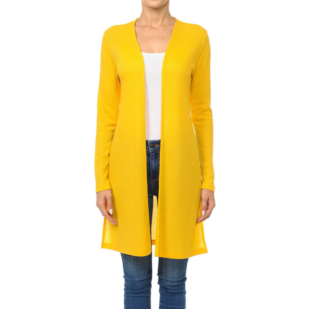 Ambinace - Women's Ribbid Long Sleeve Longline Cardigan - 68384