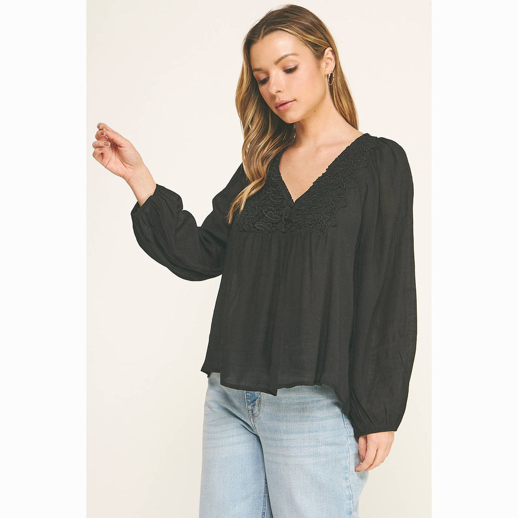 Colección Winslow - Blusa Bohemia Fluida con Escote en V y Encaje para Mujer - MA2202114S