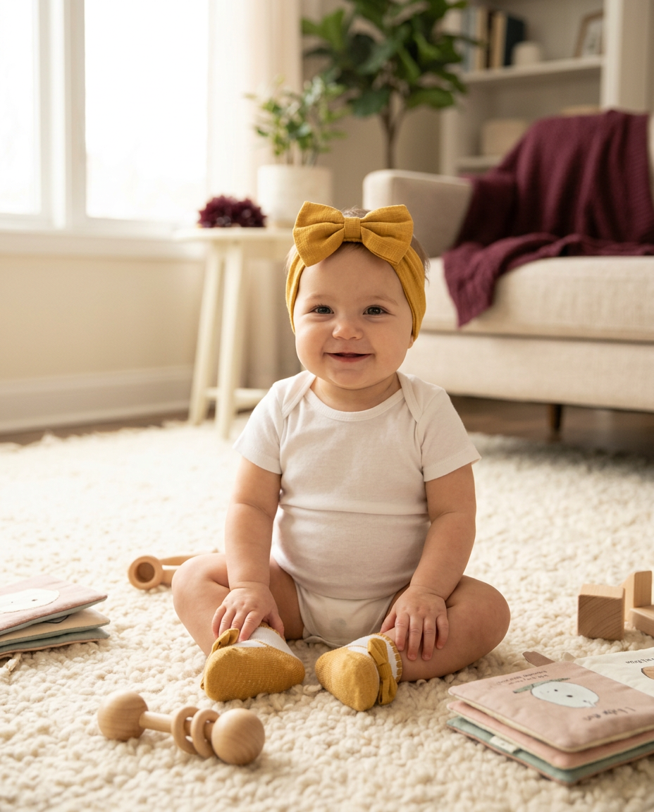 Baby Headwraps & Bootie Socks Set – Burgundy & Mustard - W991215
