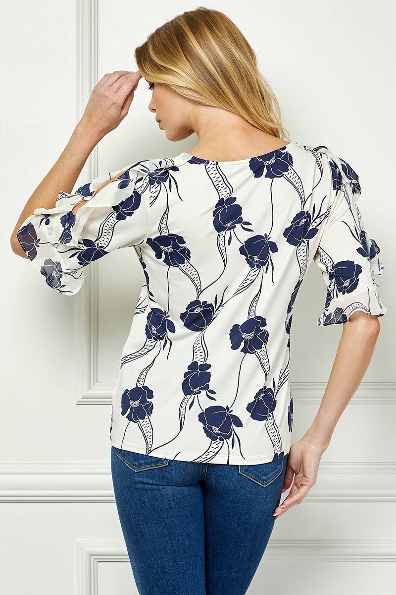 Colección Winslow - Blusa de Mujer con Hombros Descubiertos, Escote Barco y Volantes Estampado Floral - G523101L46