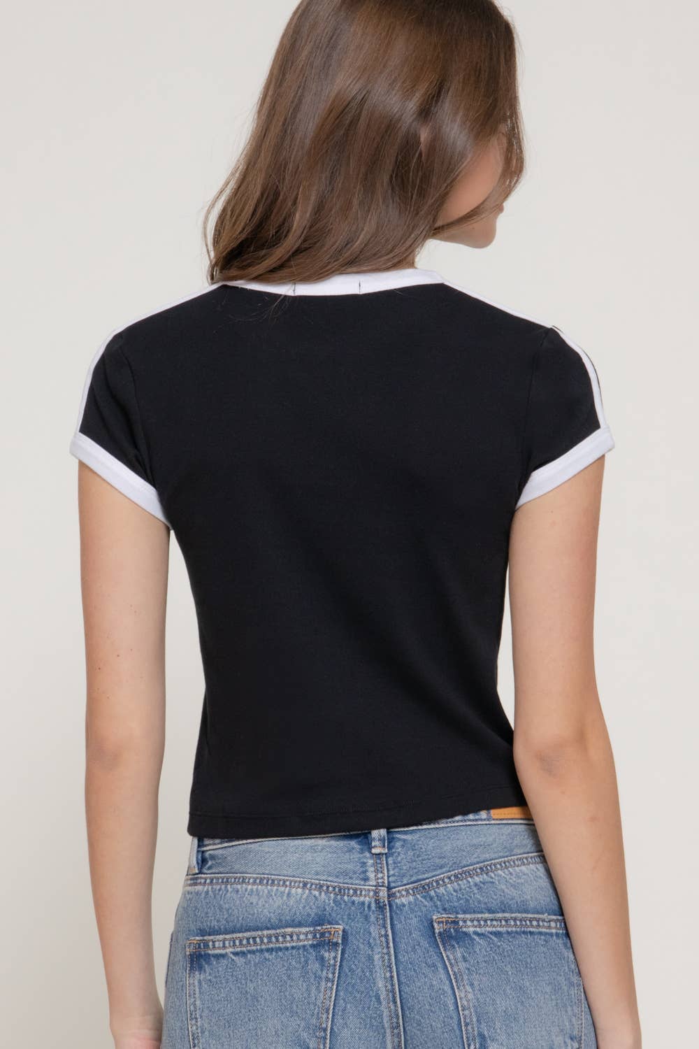 Active USA - Women's Short Sleeve Crew Neck Double Tape Detail Ringer T-Shirt - T15112