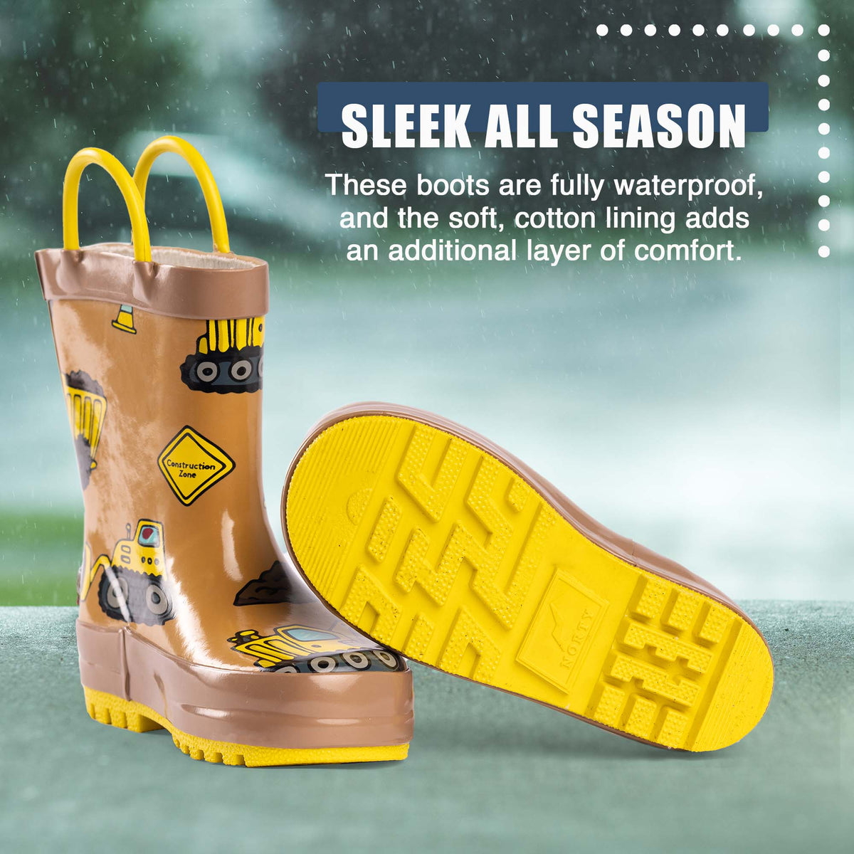 Norty Waterproof Rubber Rain Boots for Kids - Boys & Girls - 40557
