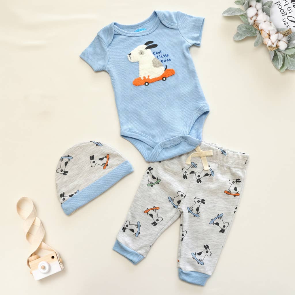 Baby 3pcs Chenille Applique Bodysuit Hat Pants Set