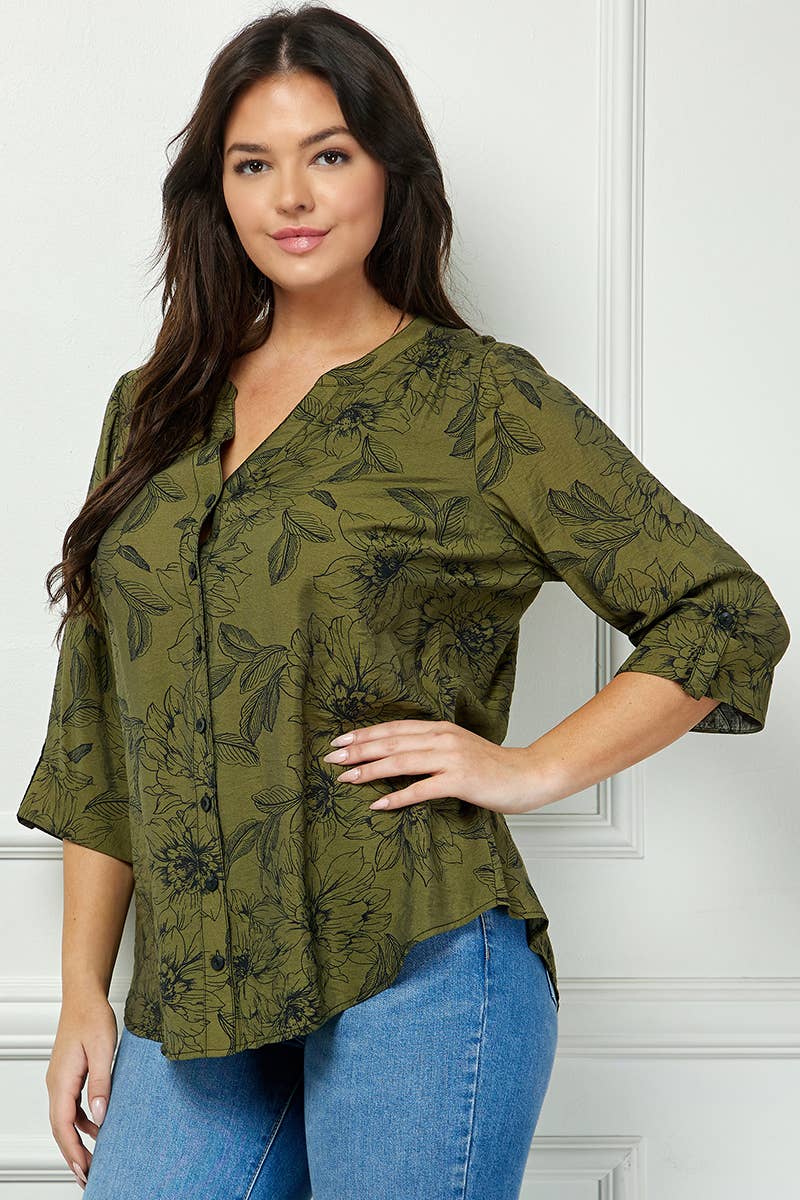 Colección Winslow - Blusa de cuello mandarín con mangas enrollables para mujer [Talla grande] - G946550B13X