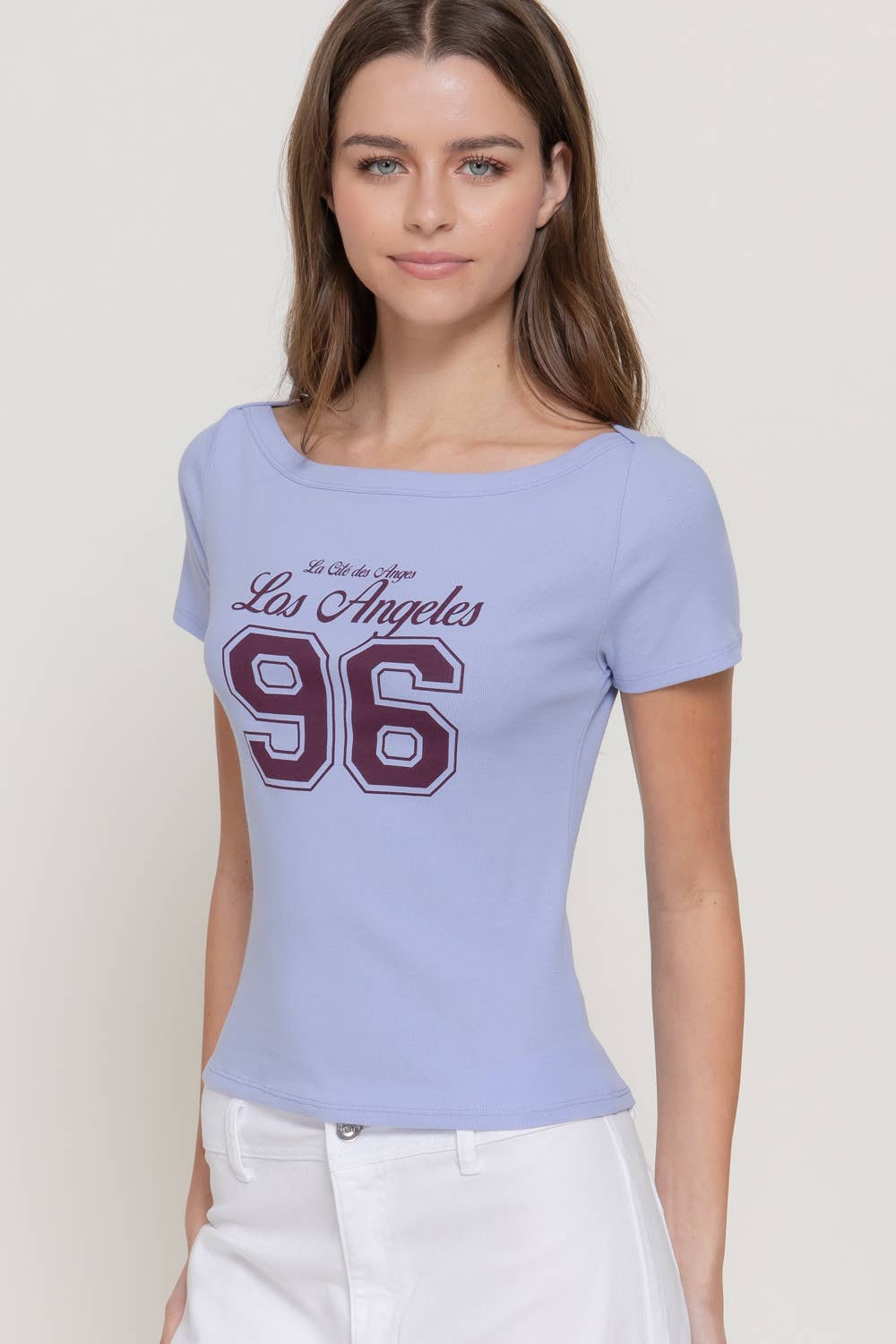 Active USA - Short Sleeve Boat Neck Graphic Print Knit Top - T15307