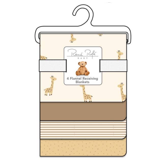 100% Cotton Rene Rofe 4-Pack Flannel Receiving Baby Blankets