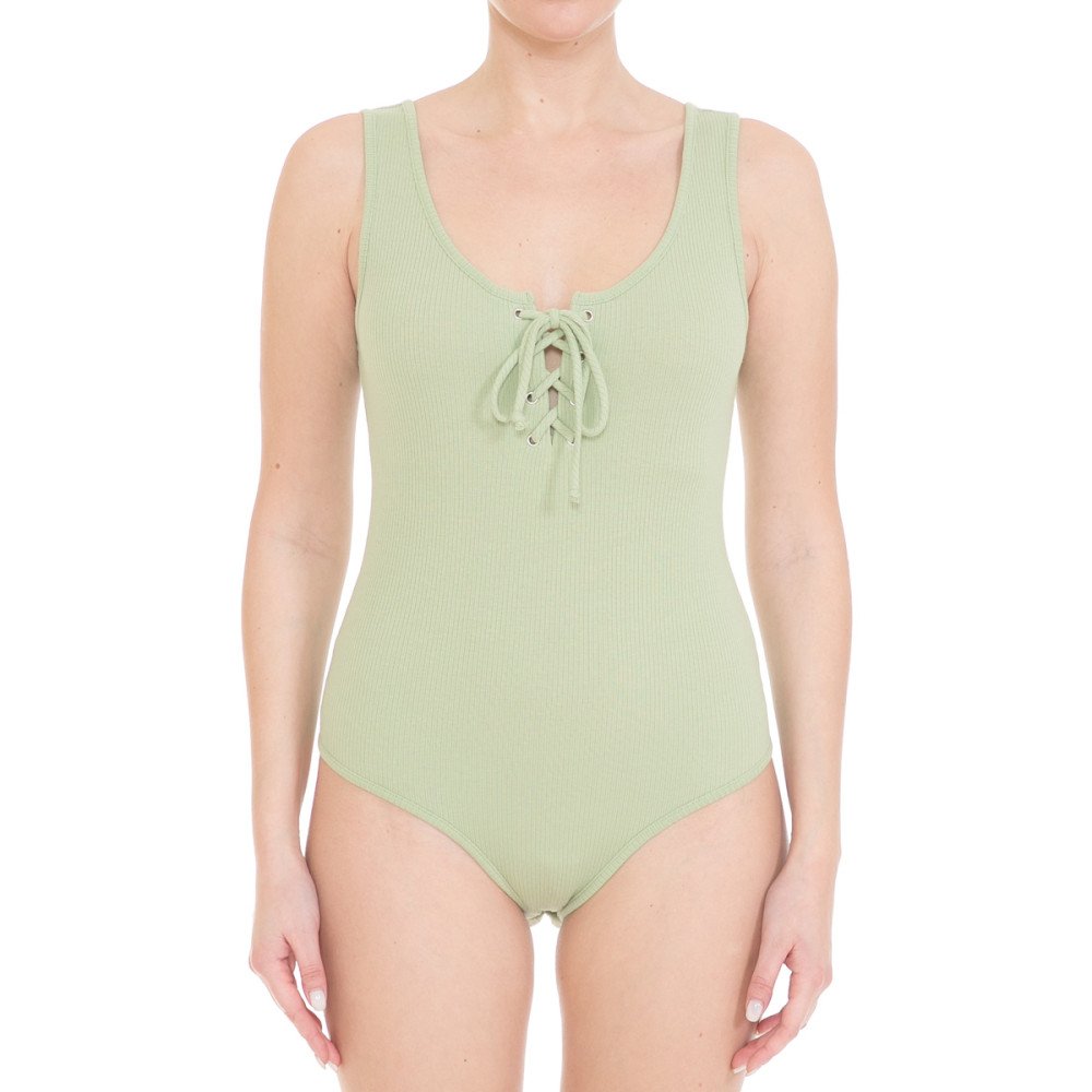 Ambiance - Women's Lace-Up Scoop Neck Bodysuit - 70937