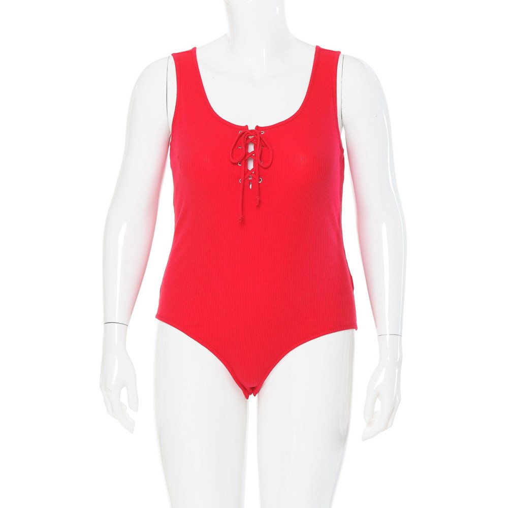 Ambiance - Body de mujer con escote redondo y cordones [Talla Grande] - 70937XL