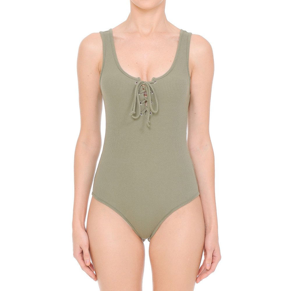 Ambiance - Women's Lace-Up Scoop Neck Bodysuit - 70937