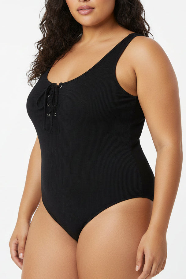 Ambiance - Body de mujer con escote redondo y cordones [Talla Grande] - 70937XL