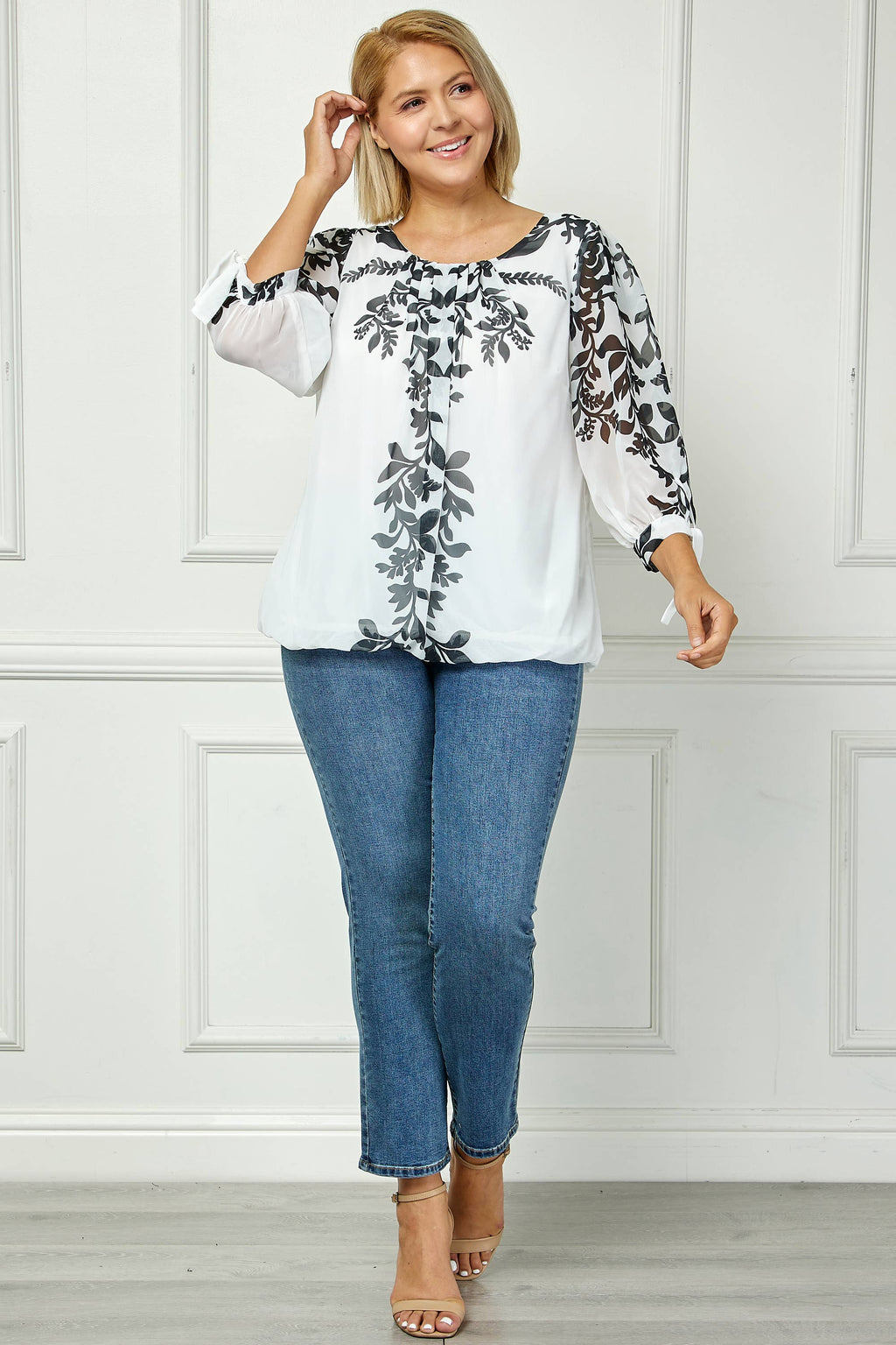 Women's [Plus Size] Vintage Bloom Tie Sleeve Blouse - G600295N87X
