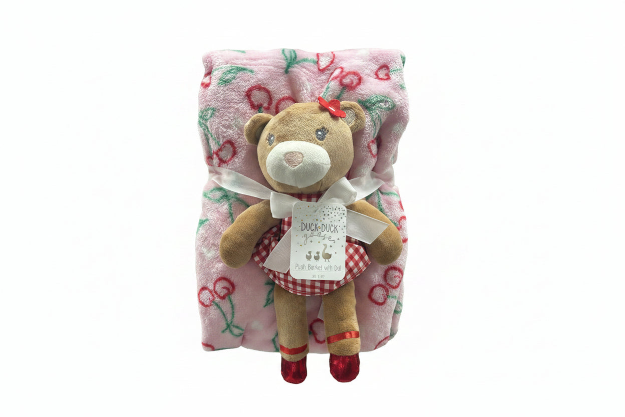 Duck Duck Goose Cherry Plush Blanket with Doll- D09766