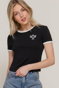 Active USA - Women's Short Sleeve Crew Neck Embroidery Ringer T-shirt - T14440