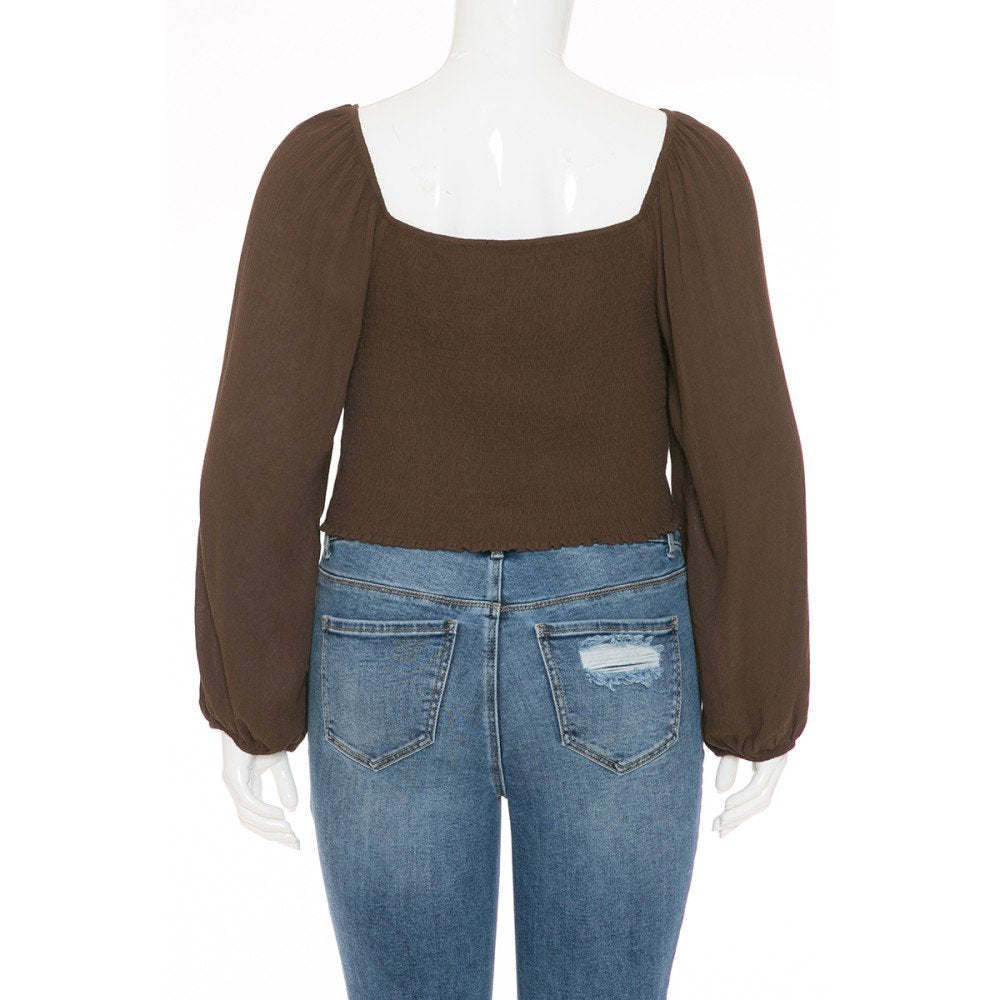 Ambiance - Women's Smocked Back LS Crop Top [Plus Size] - 73251XL