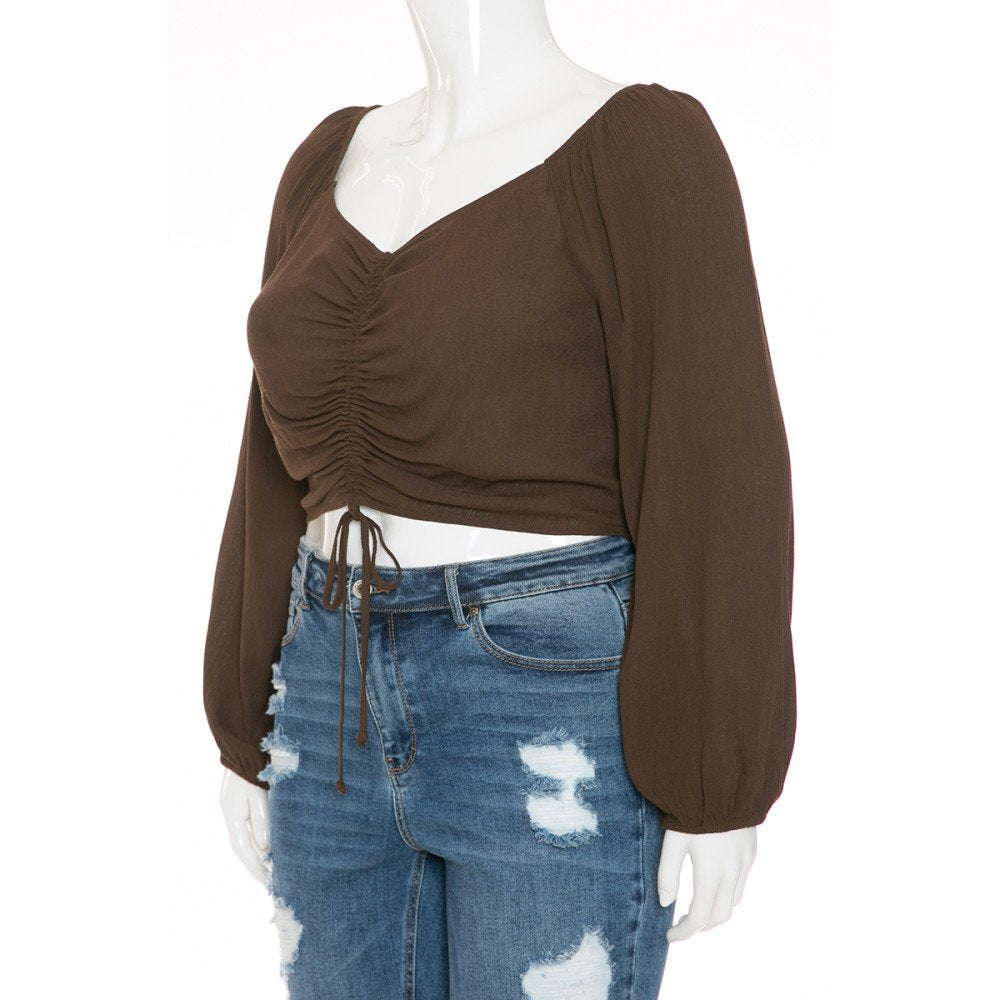 Ambiance - Women's Smocked Back LS Crop Top [Plus Size] - 73251XL