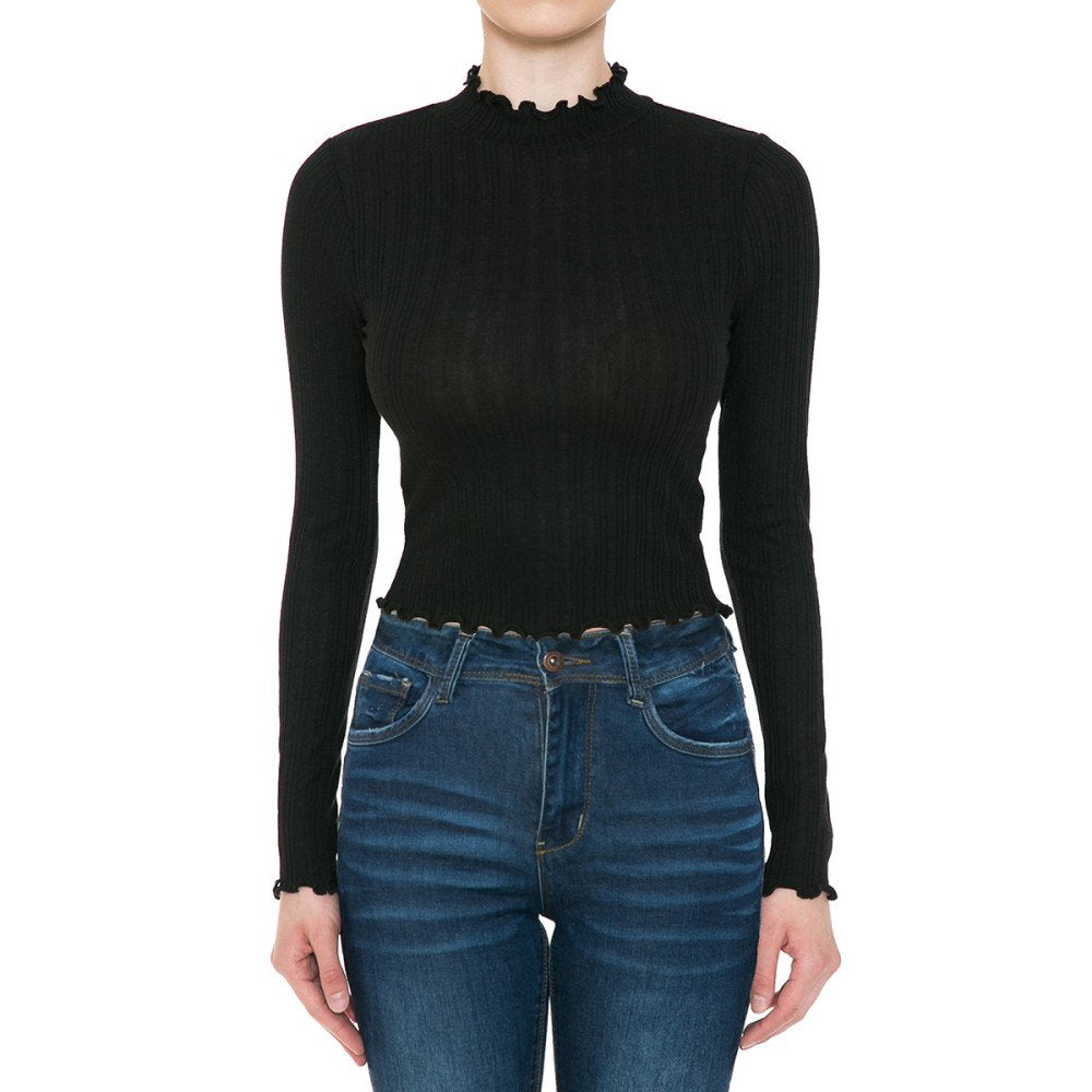 Ambiance - Women's Ribbed Mock Neck L/S Crop Top - 73334