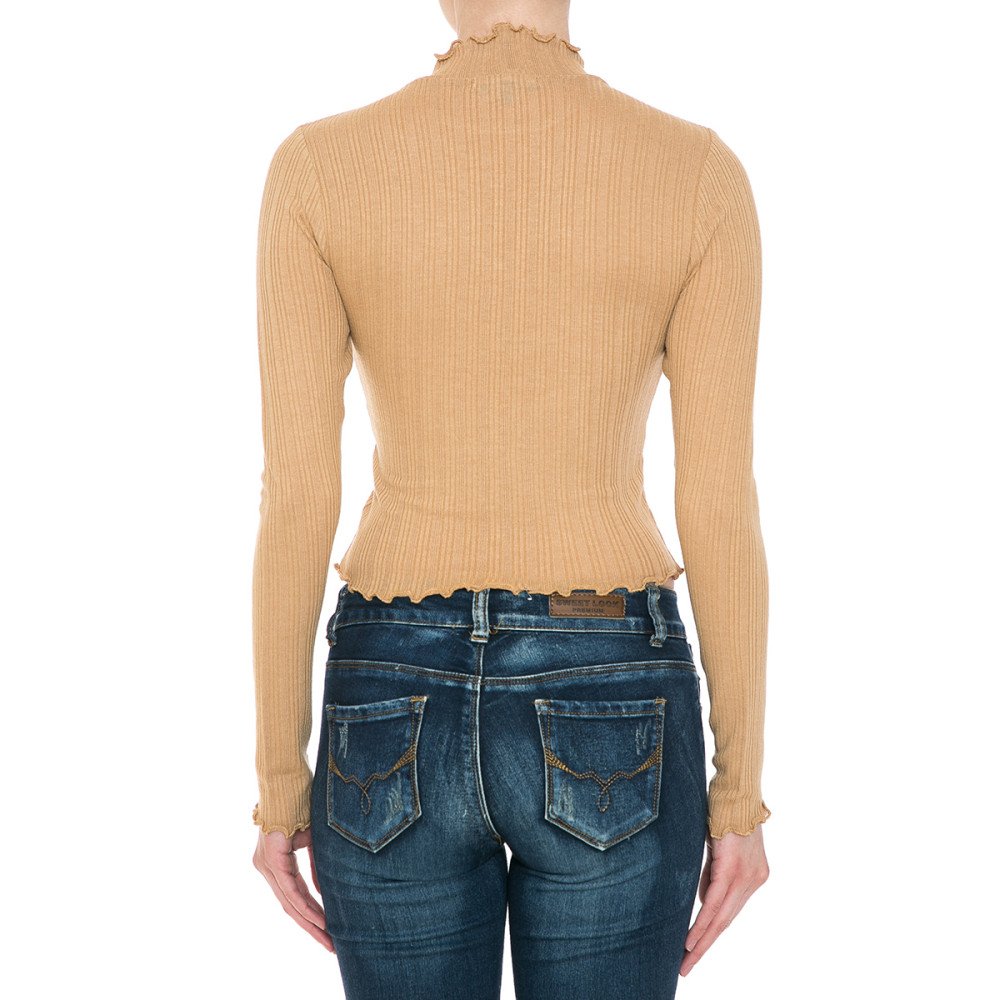 Ambiance - Women's Ribbed Mock Neck L/S Crop Top - 73334