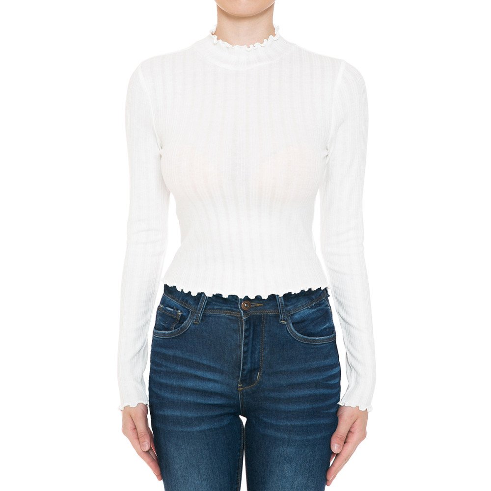 Ambiance - Women's Ribbed Mock Neck L/S Crop Top - 73334