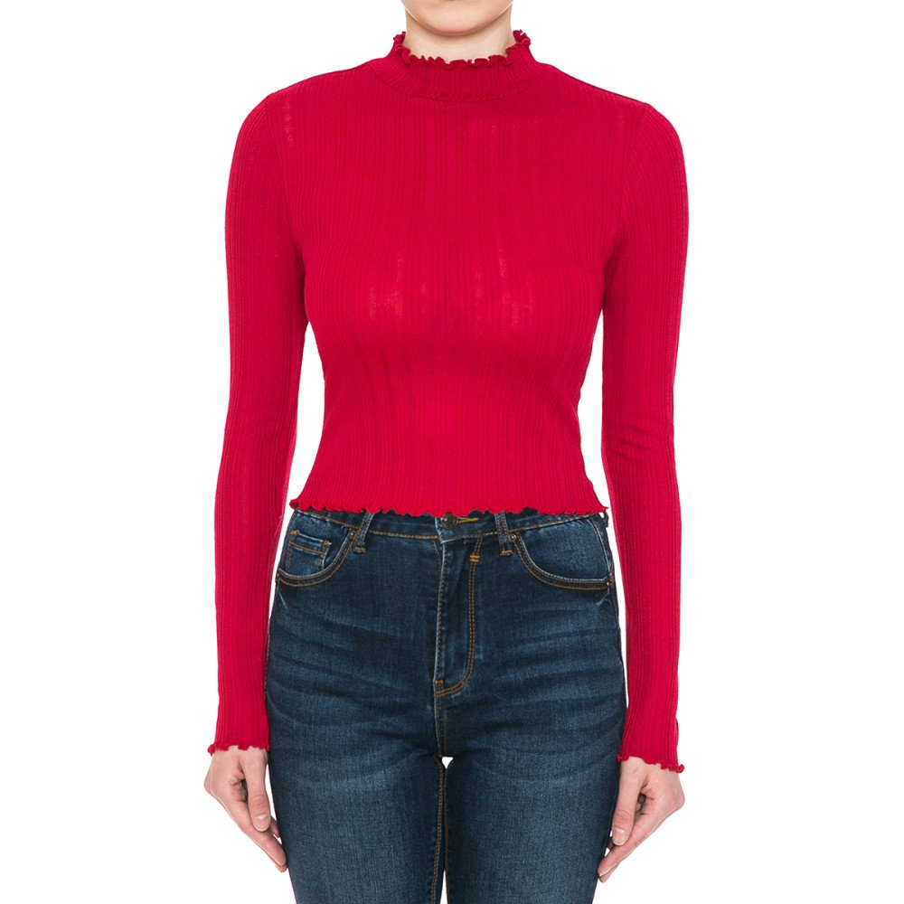 Ambiance - Women's Ribbed Mock Neck L/S Crop Top - 73334