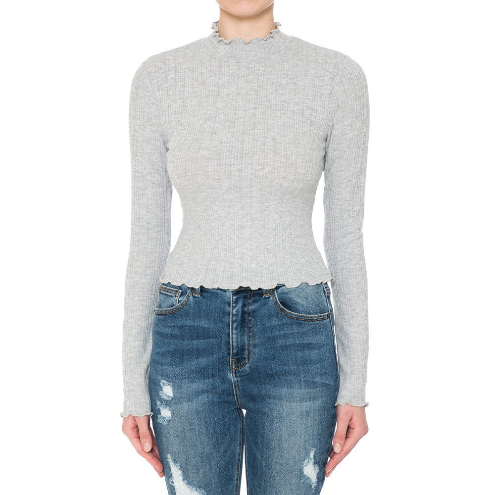 Ambiance - Women's Ribbed Mock Neck L/S Crop Top - 73334