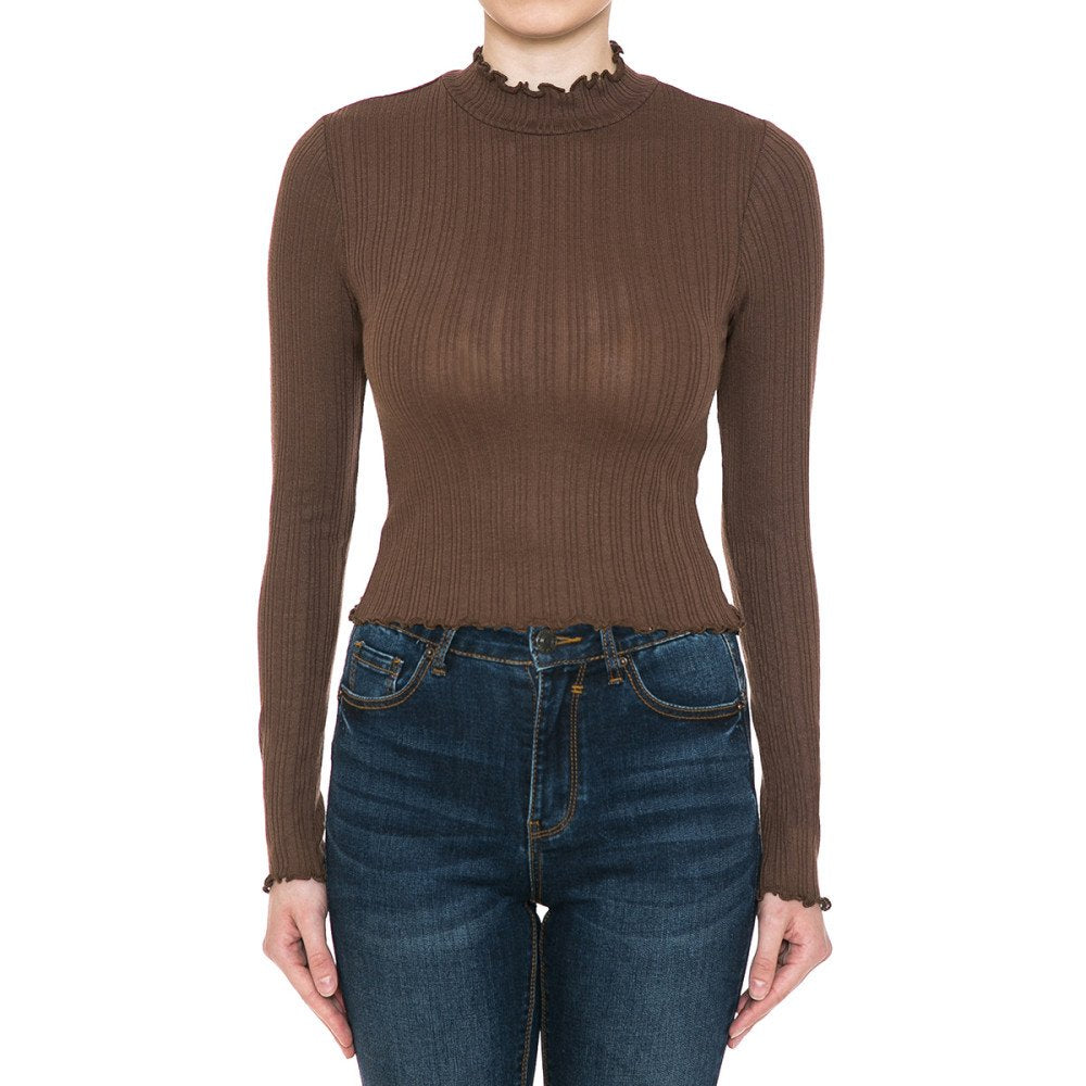 Ambiance - Women's Ribbed Mock Neck L/S Crop Top - 73334