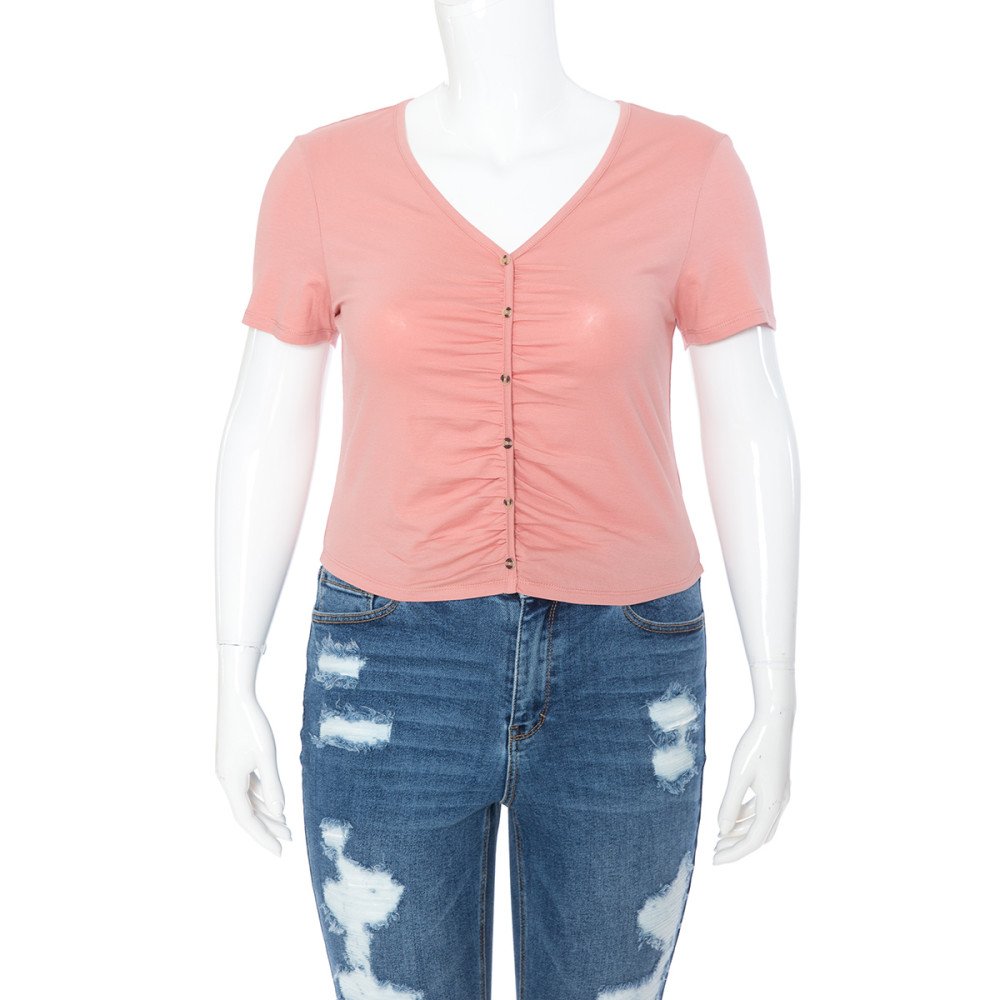 Ambiance - Women's V-Neck Ruch S/S Crop Top - 73386XL