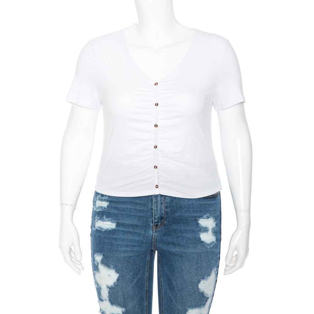 Ambiance - Women's V-Neck Ruch S/S Crop Top - 73386XL