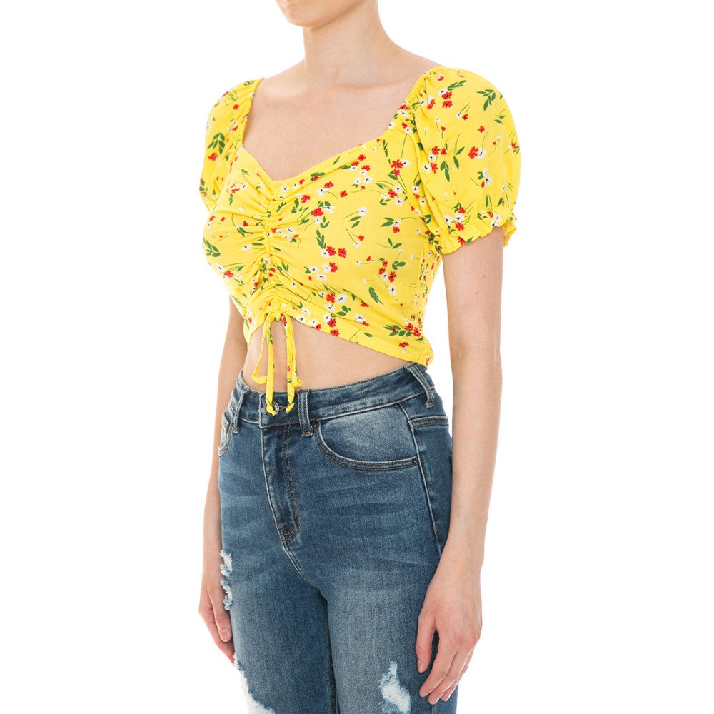 Ambiance - Women's Print Ruch Crop Top - 73612-1