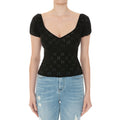 Ambiance - Women's Knit Eyelet Sweetheart Short Puff Sleeve Crop Top - 74028