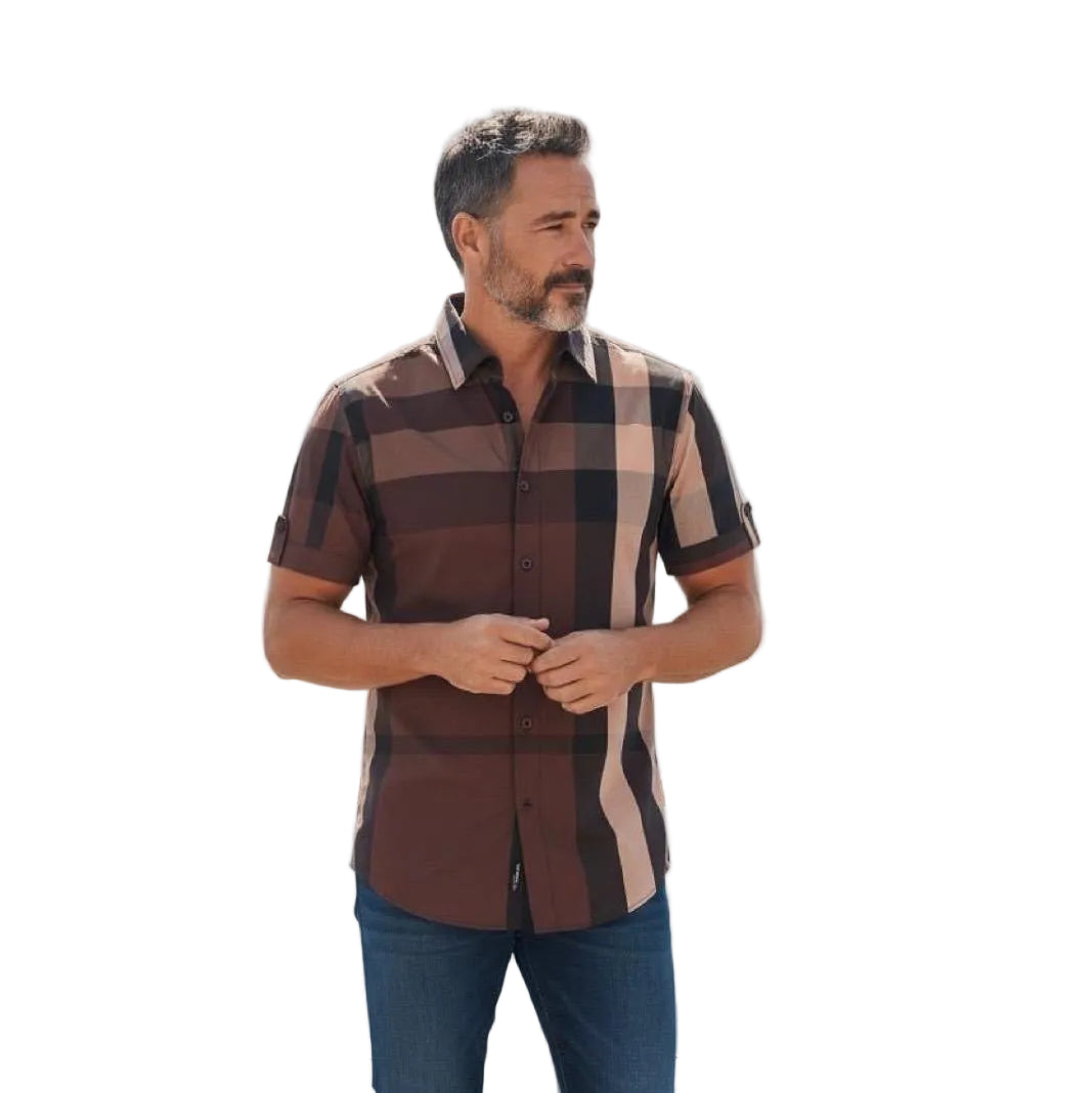 Camisa de manga corta para hombre con estampado de cuadros "exploded" - CJSS-207