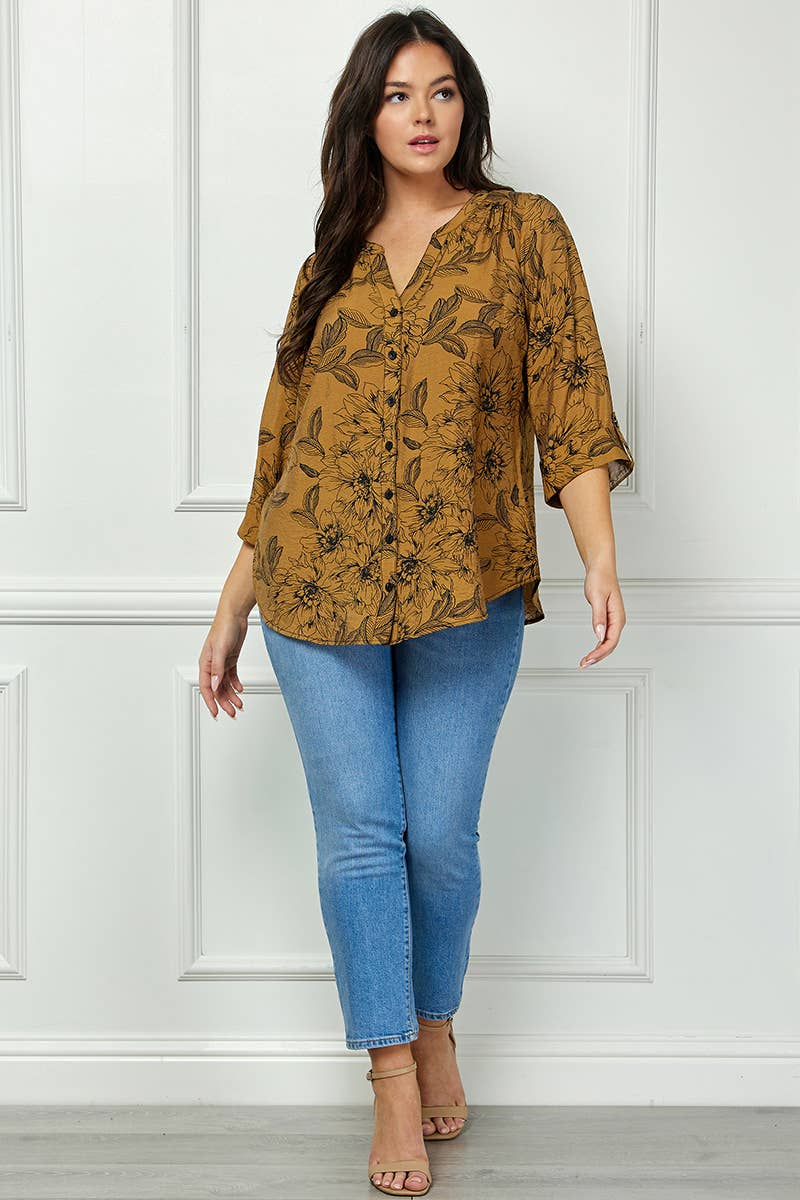 Colección Winslow - Blusa de cuello mandarín con mangas enrollables para mujer [Talla grande] - G946550B13X