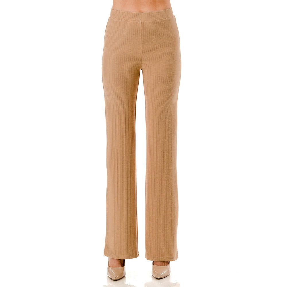 Ambiance - Women's Wide Rib Knit Long Pants - 76844