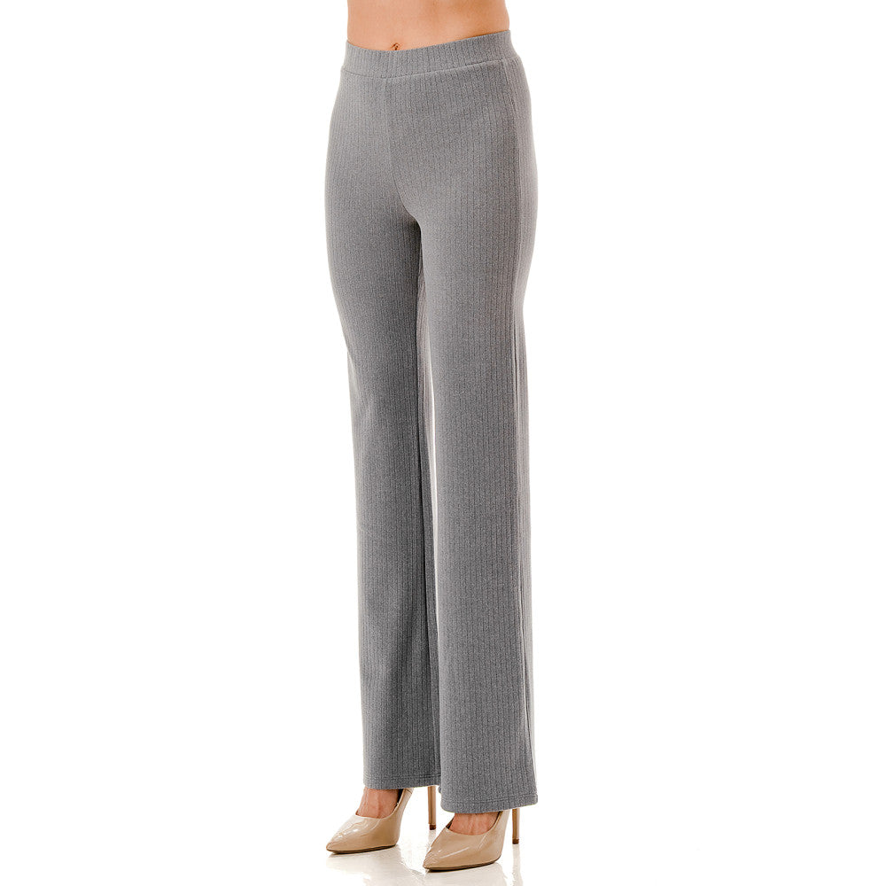 Ambiance - Women's Wide Rib Knit Long Pants - 76844