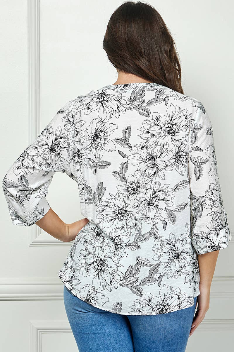 Colección Winslow - Blusa de cuello mandarín con mangas enrollables para mujer [Talla grande] - G946550B13X