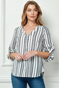 Colección Winslow - Blusa de Mujer con Rayas, Escote en V y Mangas con Botón - G943145G76
