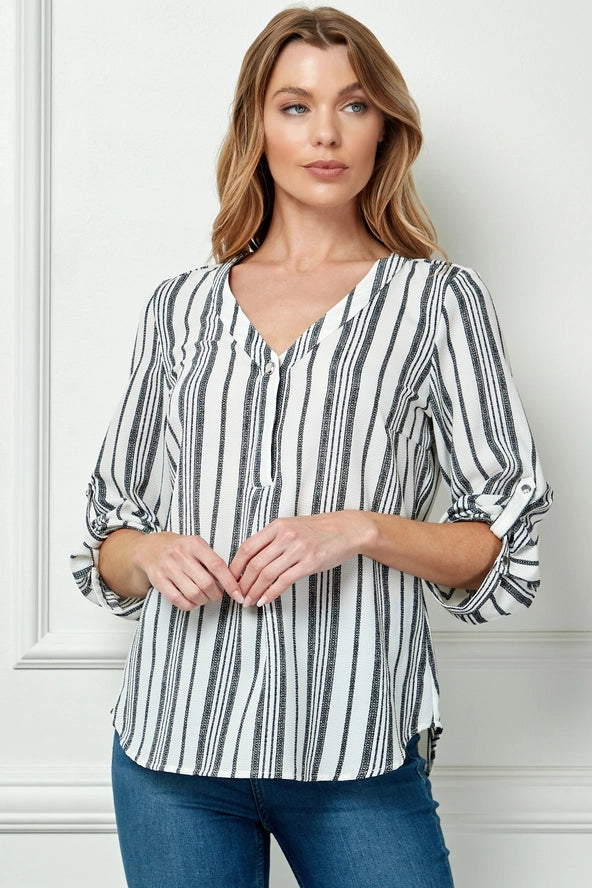 Colección Winslow - Blusa de Mujer con Rayas, Escote en V y Mangas con Botón - G943145G76