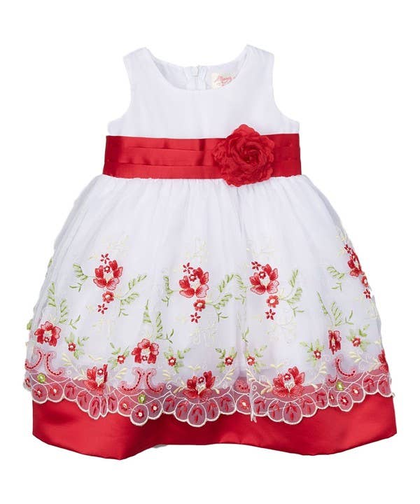 Unik - Vestido de muñeca floral bordado en borgoña para niñas - FD16305