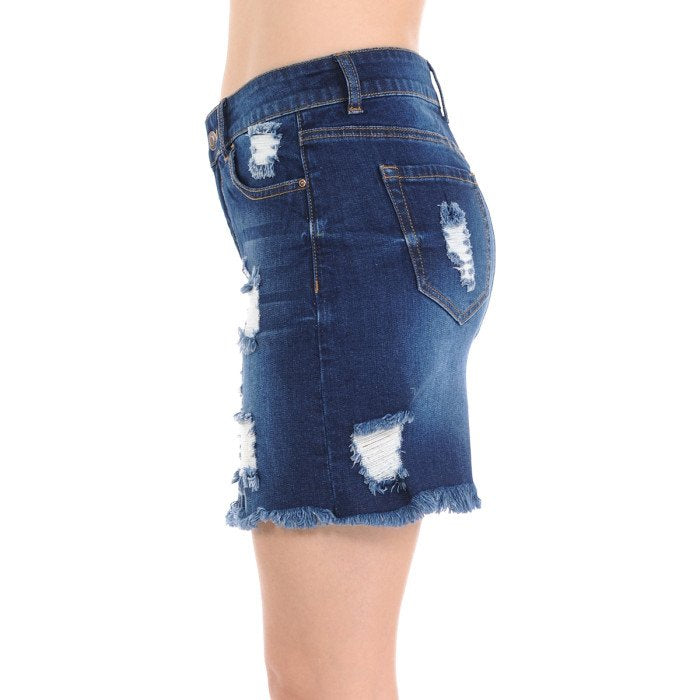 Wax Jeans - Falda Vaquera Destruida para Mujer [Tallas Grandes] - 90114XL