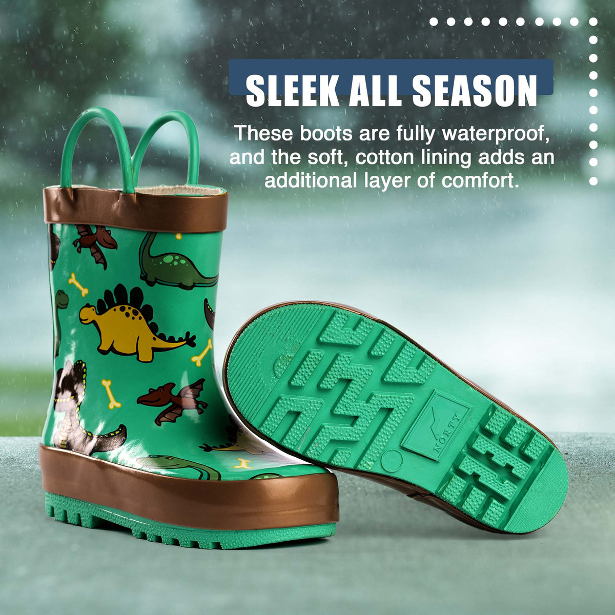 Norty Waterproof Rubber Rain Boots for Kids - Boys & Girls - 40558