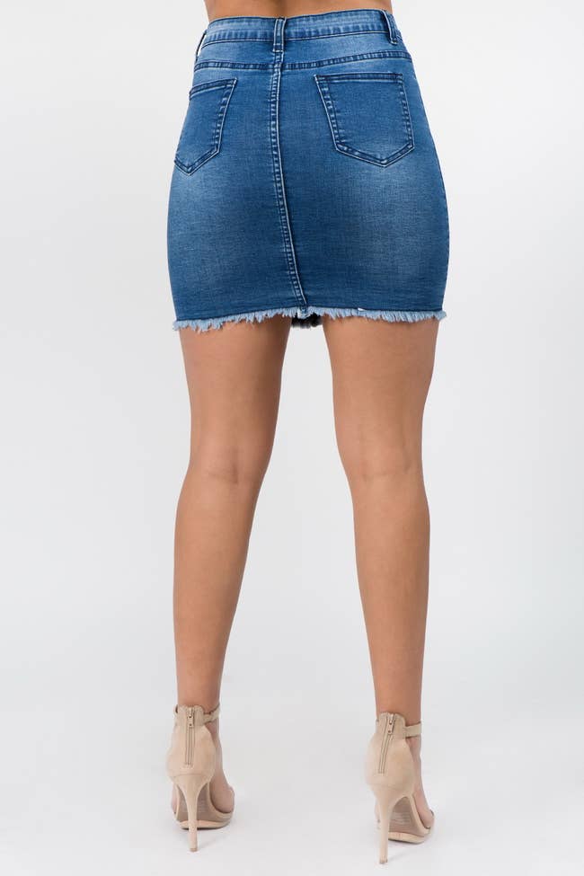 Women's Stretch Button Down Denim Skirt - DSK0125