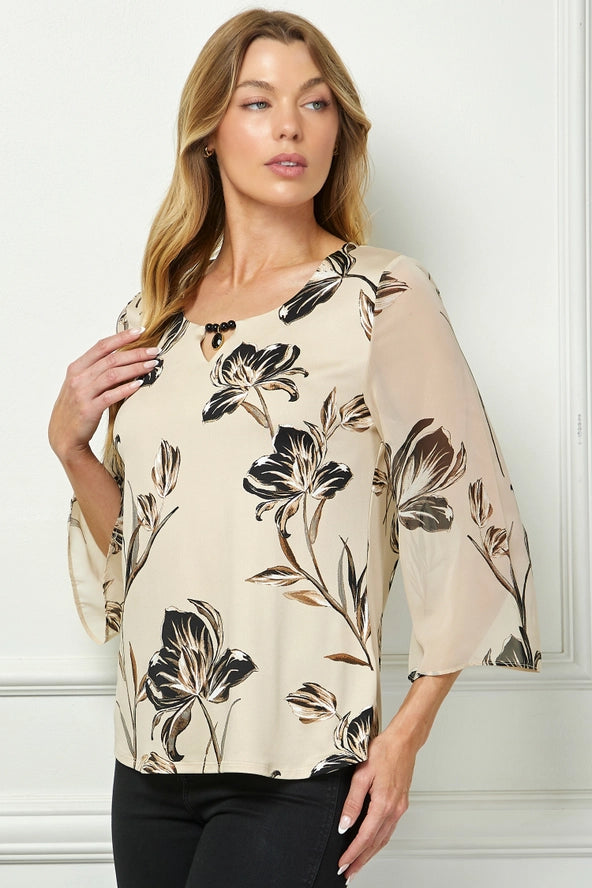 Colección Winslow - Blusa de punto con cuello redondo calado con estampado floral vintage para mujer - G516401M59