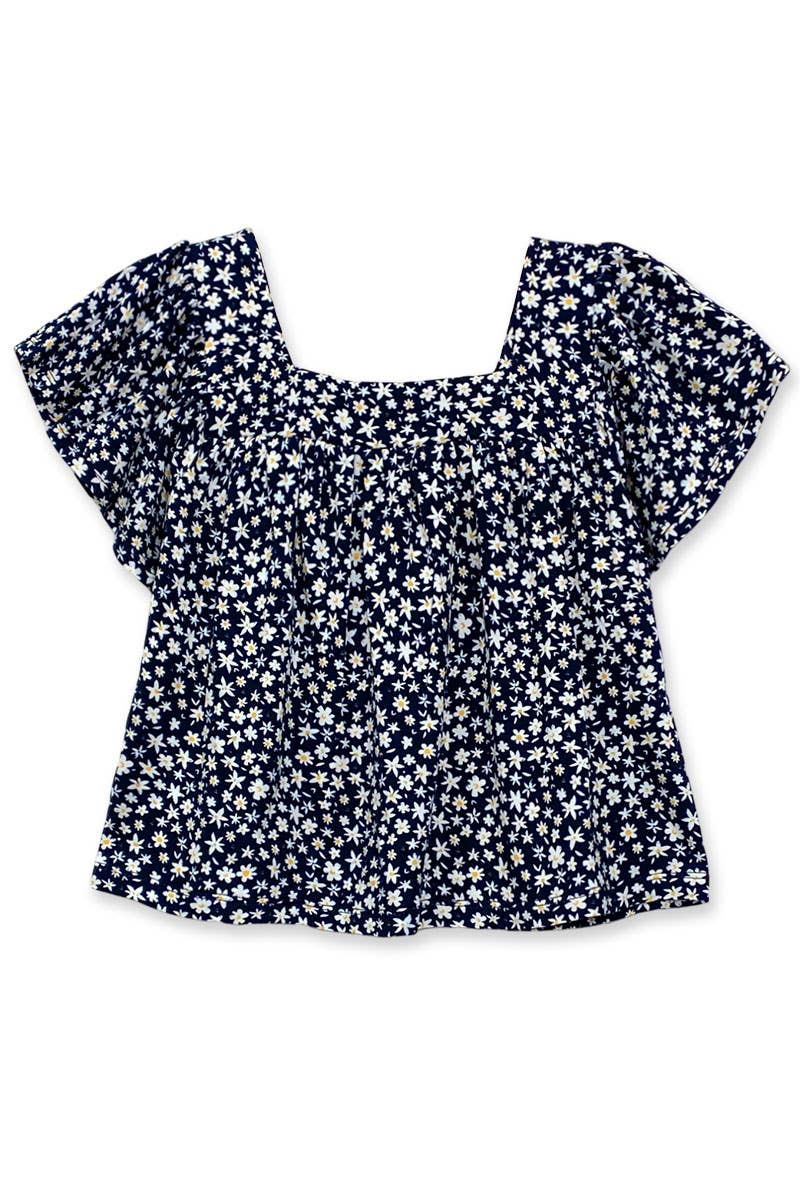 Girl's Floral Fashion Top with Square Neckline - GKT-310B