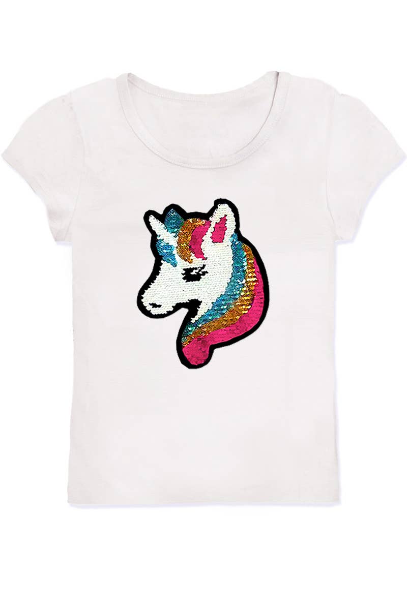 Girl's Knit Scoop Neck Tee W/Sequin Unicorn - GKT-16060B-329