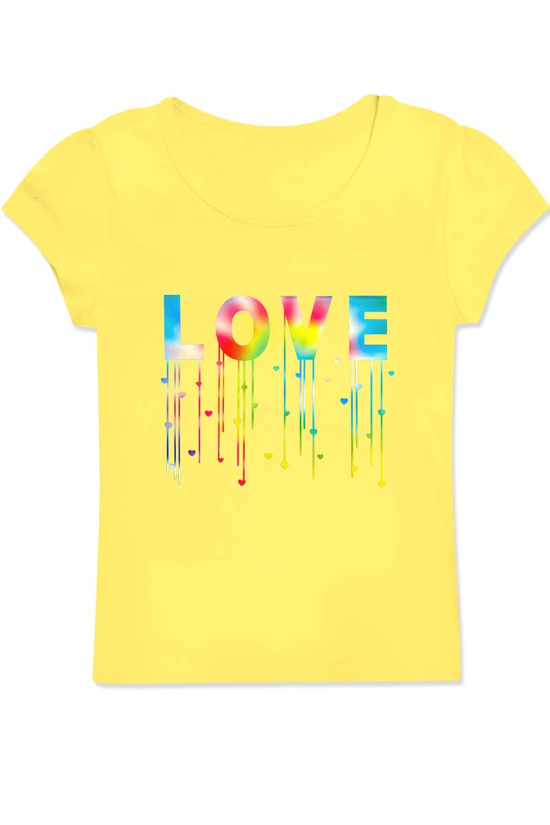 Girl's Scoop Neck Graphic Tee with Tie Dye Love - GKT-16060B-558
